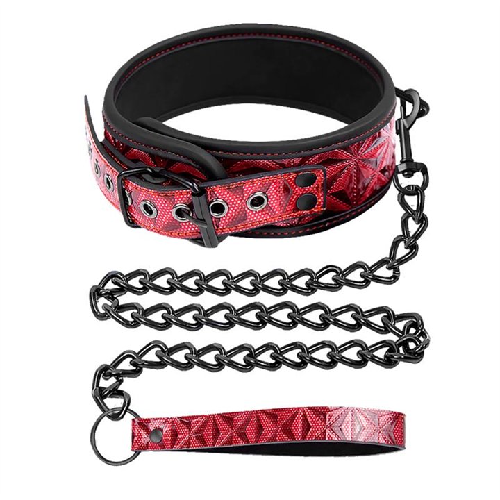 Adjustable Collar With Leash Diamond Vegan Leather - DL-487 - Teknashop Ltd