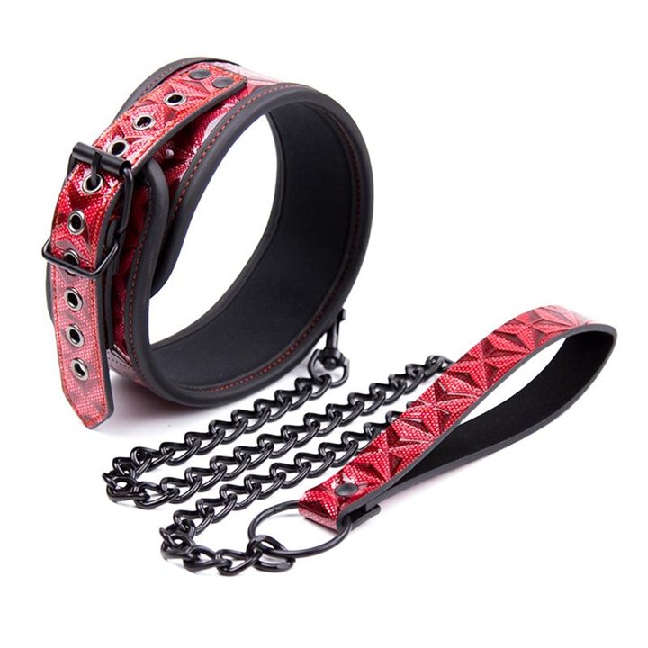 Adjustable Collar With Leash Diamond Vegan Leather - DL-487 - Teknashop Ltd