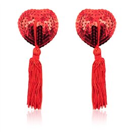 Heart Sequin Nipple Cover with Tassel Red - 843658379305 - Teknashop Ltd