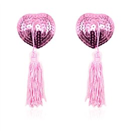 Self-Adhesive Heart Sequin Nipple Cover with Tassel Pink - 843658379408 - Teknashop Ltd