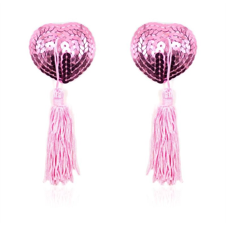 Self-Adhesive Heart Sequin Nipple Cover with Tassel Pink - 843658379408 - Teknashop Ltd