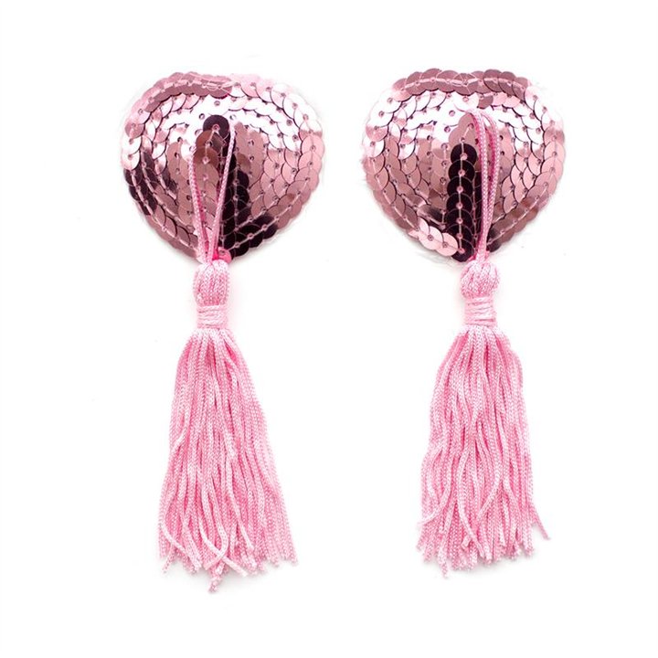 Self-Adhesive Heart Sequin Nipple Cover with Tassel Pink - 843658379408 - Teknashop Ltd