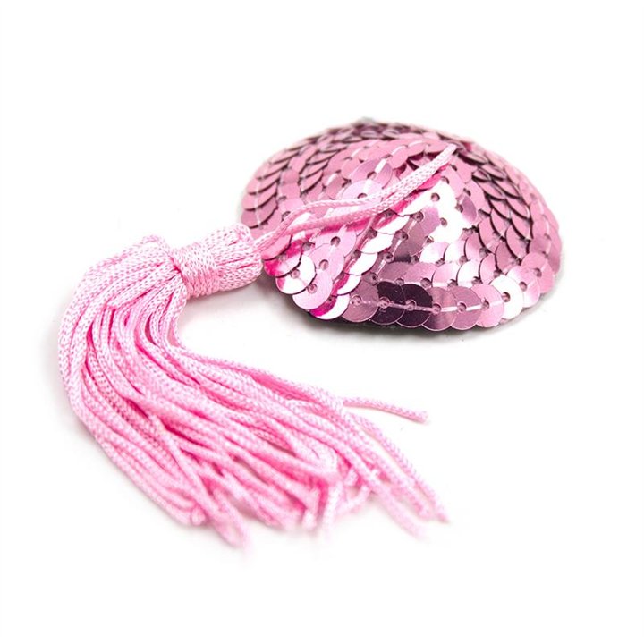 Self-Adhesive Heart Sequin Nipple Cover with Tassel Pink - 843658379408 - Teknashop Ltd