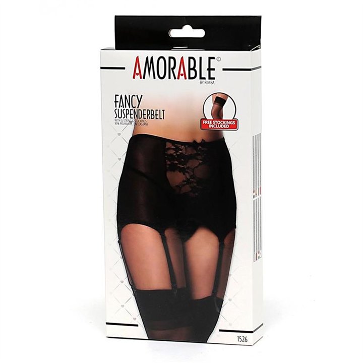 Wide Garter Belt with Stocking Black - R1526.4 - Teknashop Ltd