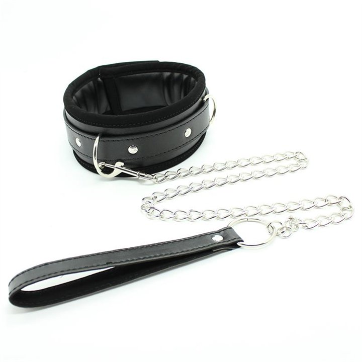 Collar with Metal Leash and Pedded Interior Black - 843658379354 - Teknashop Ltd