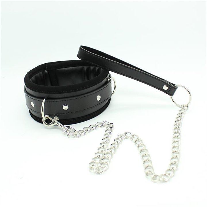 Collar with Metal Leash and Pedded Interior Black - 843658379354 - Teknashop Ltd