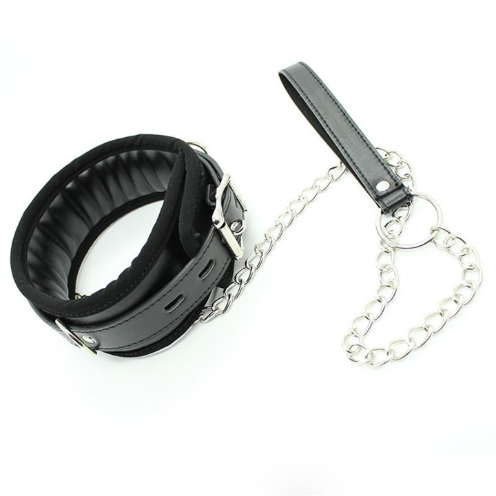 Collar with Metal Leash and Pedded Interior Black - 843658379354 - Teknashop Ltd