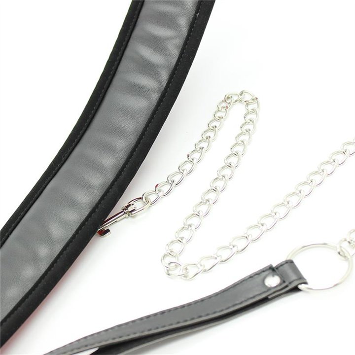 Collar with Metal Leash and Pedded Interior Black - 843658379354 - Teknashop Ltd