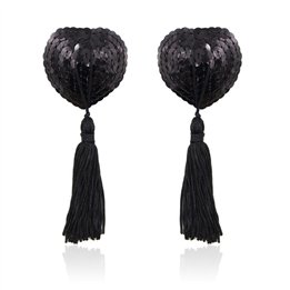 Self-Adhesive Heart Sequin Nipple Cover with Tassel Black - 843658379301 - Teknashop Ltd