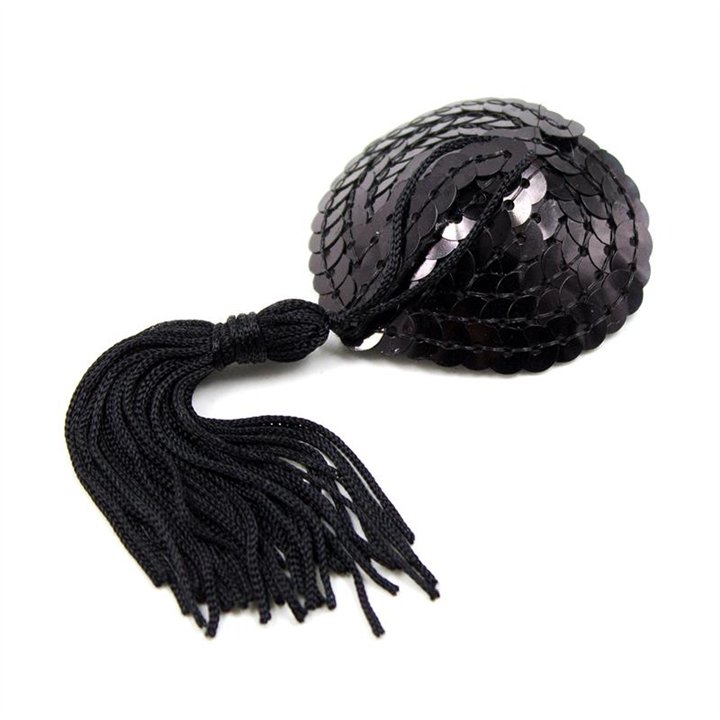 Self-Adhesive Heart Sequin Nipple Cover with Tassel Black - 843658379301 - Teknashop Ltd