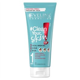 Eveline Cosmetics, Clean Your Skin 3 In 1, Exfoliates, Cleansing Gel, For Face, 200 ml *Tester - Teknashop Ltd