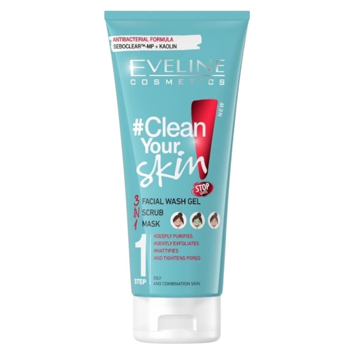 Eveline Cosmetics, Clean Your Skin 3 In 1, Exfoliates, Cleansing Gel, For Face, 200 ml *Tester - Teknashop Ltd