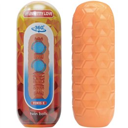 PRETTY LOVE - TWIN BALLS MALE MASTURBATOR ORANGE - D-241873 - Teknashop Ltd