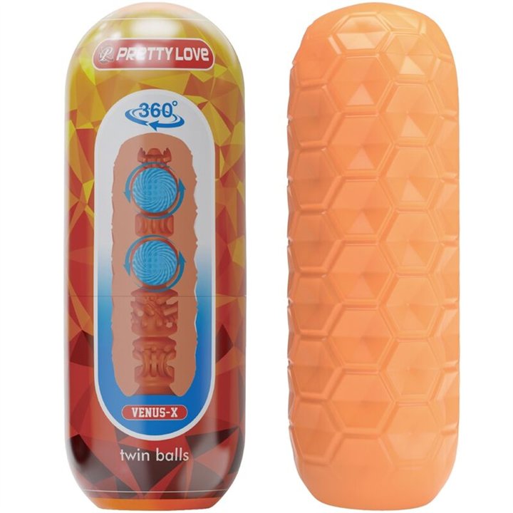PRETTY LOVE - TWIN BALLS MALE MASTURBATOR ORANGE - D-241873 - Teknashop Ltd