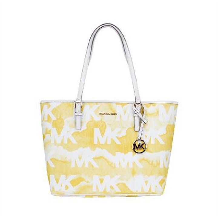 MICHAEL KORS JET SET MEDIUM MK LOGO PVC CARRYALL YELLOW - 35T1GTVT2I-02 - Teknashop Ltd