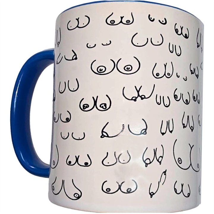 DIABLO PICANTE - WHITE BOOBS MUG WITH BLUE HANDLE 370 ML - D-244775 - Teknashop Ltd