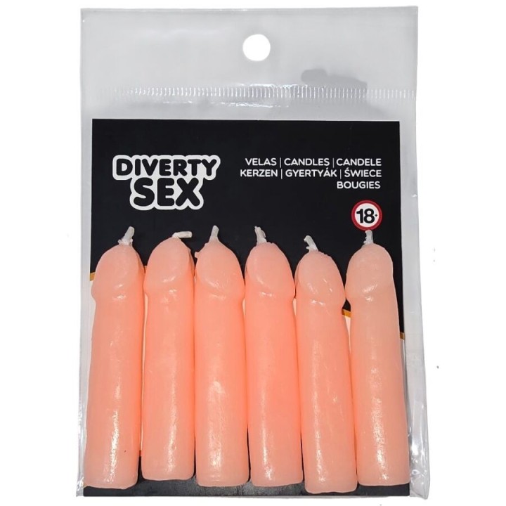 DIABLO PICANTE - 6 FLESH PENIS SHAPED CANDLES - D-242390 - Teknashop Ltd