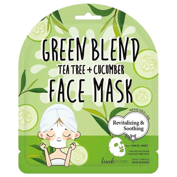 Look At Me, Green Blend, Cucumber, Revitalising, Sheet Mask, For Face, 25 ml - Teknashop Ltd