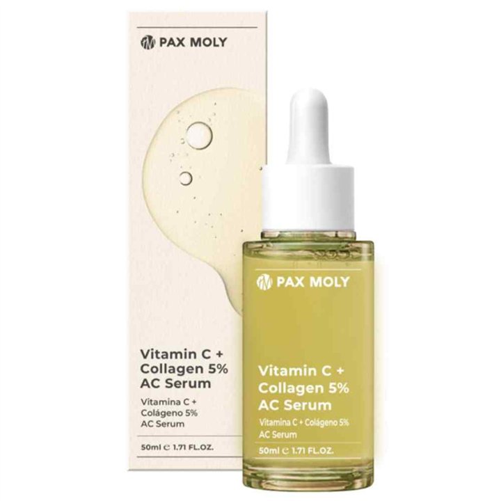 PaxMoly, Ac Serum, Vitamin C + Collagen 5%, Hydrating & Brightening, Day & Night, Serum, For Face, 50 ml - Teknashop Ltd