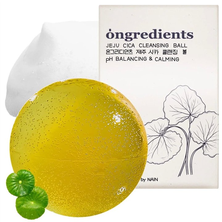 Ongredients, Jeju Cica Cleansing Ball, Cleansing & Hydrating, Cleansing Bar, For Face, 110 g - Teknashop Ltd