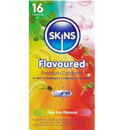 SKINS - MULTI FLAVORS PREMIUM CONDOMS PACK 16 - D-244402 - Teknashop Ltd