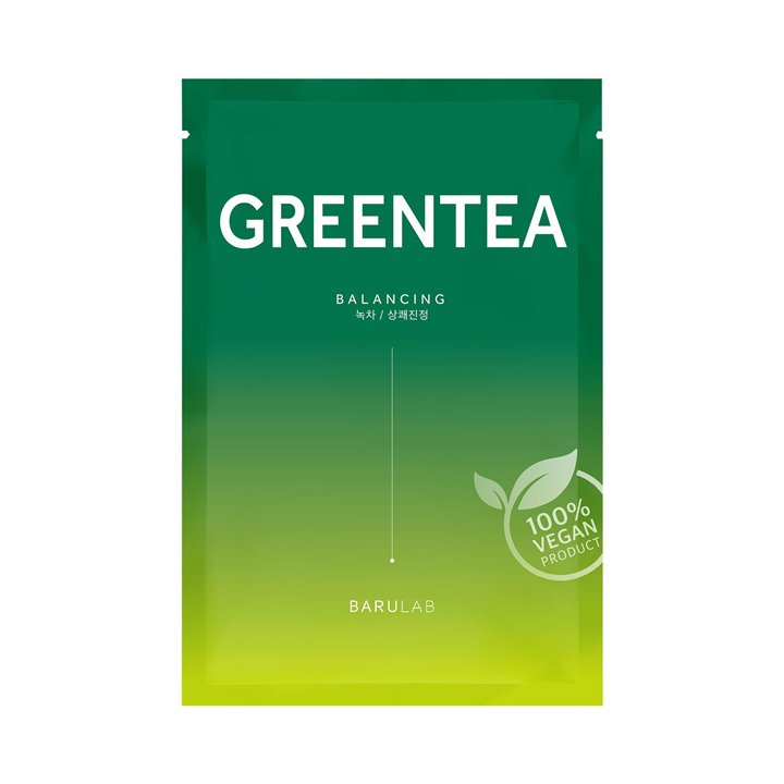 Barulab, The Clean Vegan, Green Tea, Balancing, Sheet Mask, For Face, 23 g - Teknashop Ltd