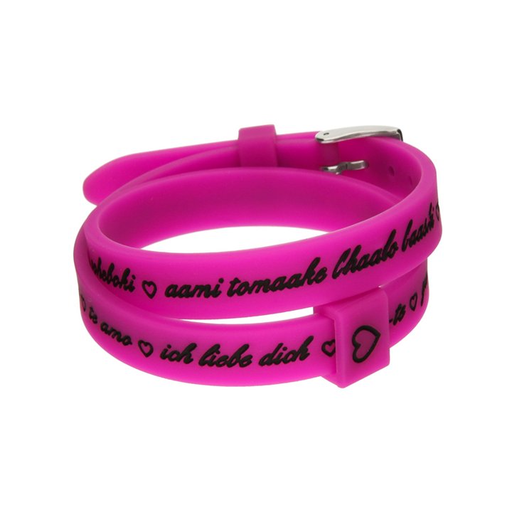 Il MEZZOMETRO Mod. I LOVE YOU SILVER BUCKLE EDITION - FUCHSIA - Bracciale in silicone/silicone bracelet - WW.BM1708 - Teknashop 