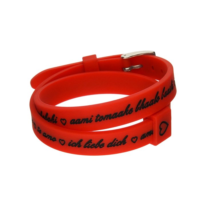 Il MEZZOMETRO Mod. I LOVE YOU SILVER BUCKLE EDITION - RED - Bracciale in silicone/silicone bracelet - WW.BM1709 - Teknashop Ltd
