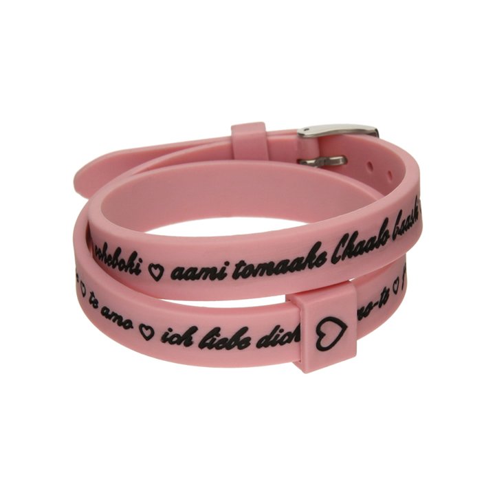 Il MEZZOMETRO Mod. I LOVE YOU SILVER BUCKLE EDITION - PINK - Bracciale in silicone/silicone bracelet - WW.BM1712 - Teknashop Ltd