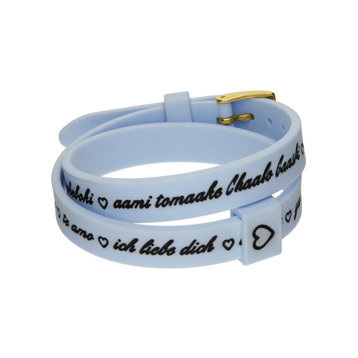 Il MEZZOMETRO Mod. I LOVE YOU GOLD BUCKLE EDITION - LIGHT BLUE - Bracciale in silicone/silicone bracelet - WW.BMG1706 - Teknasho