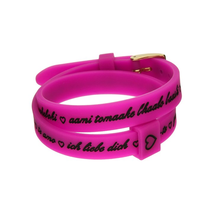 Il MEZZOMETRO Mod. I LOVE YOU GOLD BUCKLE EDITION - FUCHSIA - Bracciale in silicone/silicone bracelet - WW.BMG1708 - Teknashop L