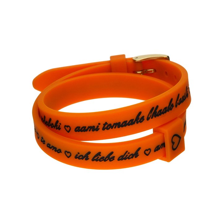 Il MEZZOMETRO Mod. I LOVE YOU GOLD BUCKLE EDITION - ORANGE - Bracciale in silicone/silicone bracelet - WW.BMG1710 - Teknashop Lt