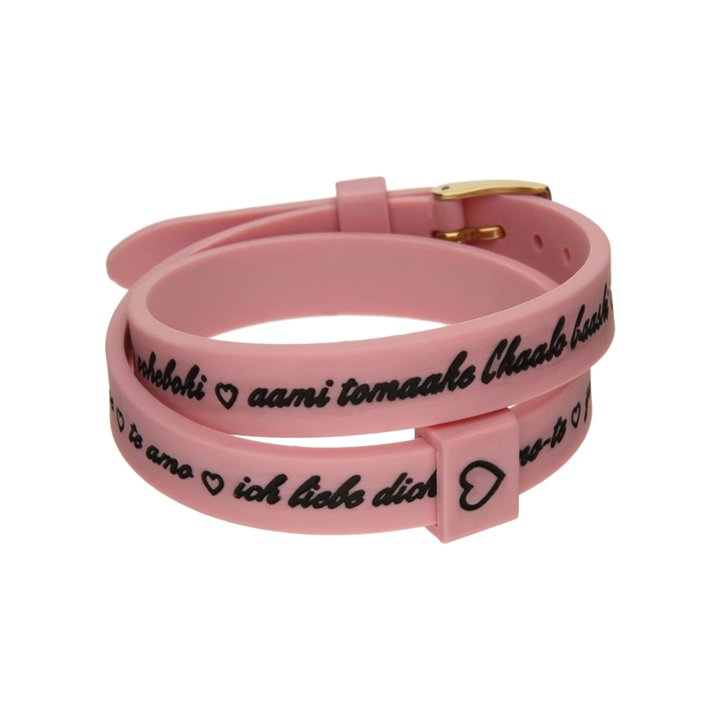 Il MEZZOMETRO Mod. I LOVE YOU GOLD BUCKLE EDITION - PINK - Bracciale in silicone/silicone bracelet - WW.BMG1712 - Teknashop Ltd