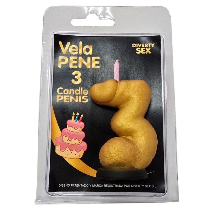 DIABLO PICANTE - PENIS CANDLE IN THE SHAPE OF THE NUMBER 3 GOLD COLOR - D-246298 - Teknashop Ltd
