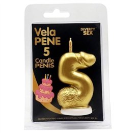 DIABLO PICANTE - PENIS CANDLE IN THE SHAPE OF THE NUMBER 5 GOLD COLOR - D-246300 - Teknashop Ltd