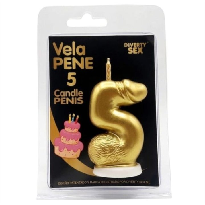 DIABLO PICANTE - PENIS CANDLE IN THE SHAPE OF THE NUMBER 5 GOLD COLOR - D-246300 - Teknashop Ltd