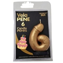 DIABLO PICANTE - PENIS CANDLE IN THE SHAPE OF THE NUMBER 6 GOLD COLOR - D-246301 - Teknashop Ltd