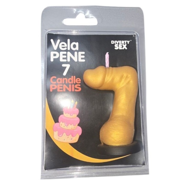 DIABLO PICANTE - PENIS CANDLE IN THE SHAPE OF THE NUMBER 7 GOLD COLOR - D-246302 - Teknashop Ltd