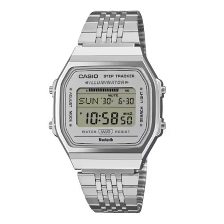 CASIO VINTAGE Mod. BLUETOOTH® SMARTPHONE LINK - STEEL - built-in accelerometer senses body movements + steps counter - GREY - WW