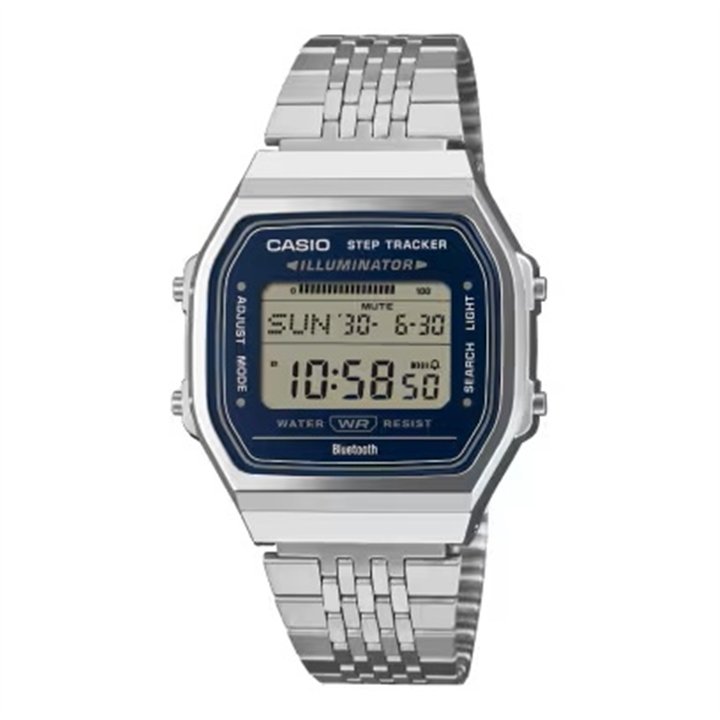 CASIO VINTAGE Mod. BLUETOOTH® SMARTPHONE LINK - STEEL - built-in accelerometer senses body movements + steps counter - BLUE - WW
