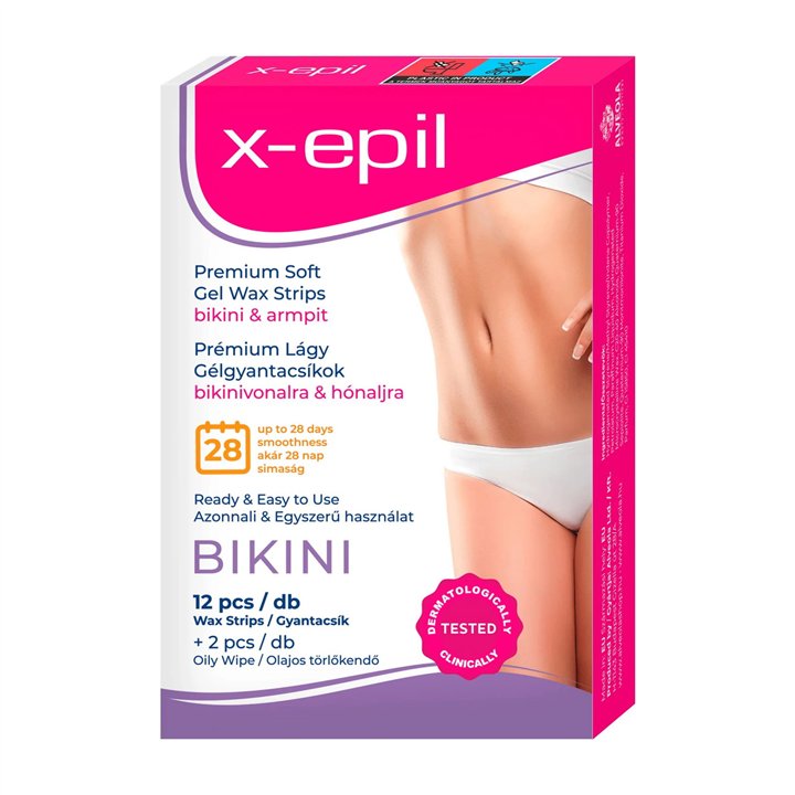 X-Epil, X-Epil, Silky Finish, Hair Removal Wax Strips, For Underarms & Bikini Area, 12 pcs - Teknashop Ltd