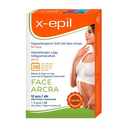X-Epil, Hypoallergenic, Silky Finish, Hair Removal Wax Strips, For Face, 12 pcs - Teknashop Ltd