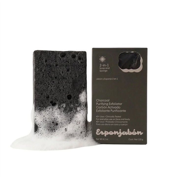 Esponjabon, Charcoal, Exfoliating & Purifying, Soap & Sponge 2-In-1, For Face & Body, 120 g - Teknashop Ltd