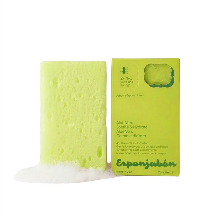 Esponjabon, Aloe Vera, Hydrating & Soothing, Soap & Sponge 2-In-1, For Face & Body, 120 g - Teknashop Ltd