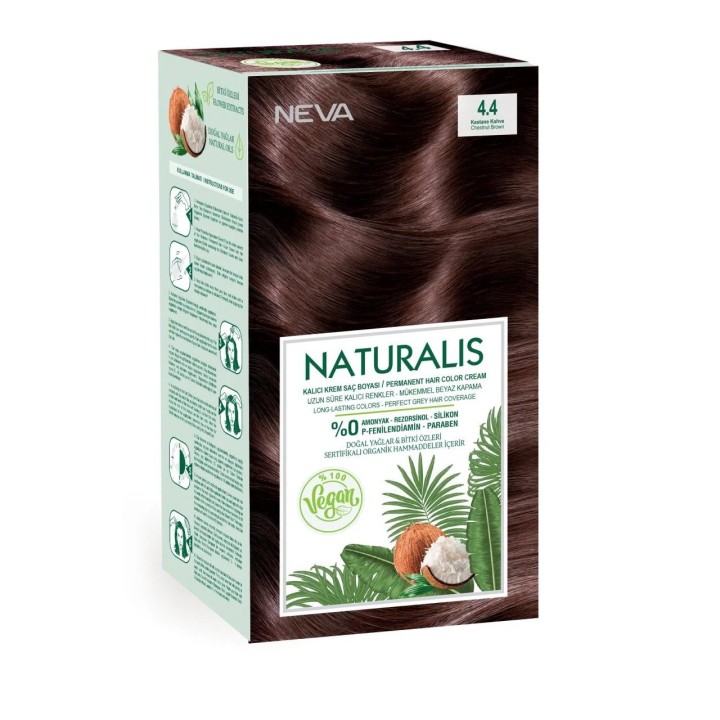 Neva, Naturalis, Permanent Hair Dye, 4.4 Chestnut Brown, 150 ml - Teknashop Ltd