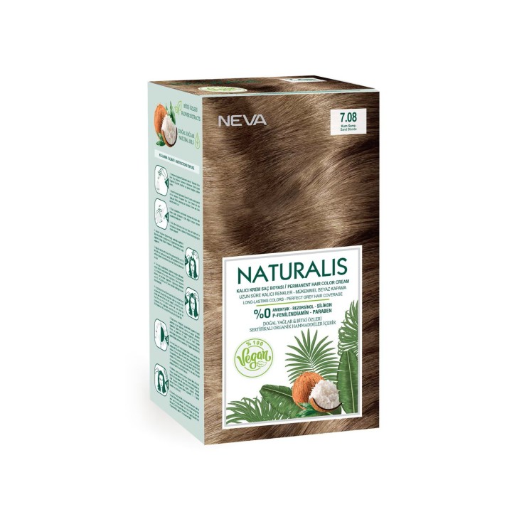 Neva, Naturalis, Permanent Hair Dye, 7.08 Sand Blonde, 150 ml - Teknashop Ltd