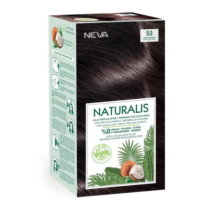 Neva, Naturalis, Permanent Hair Dye, 5.0 Intense Light Brown, 150 ml - Teknashop Ltd