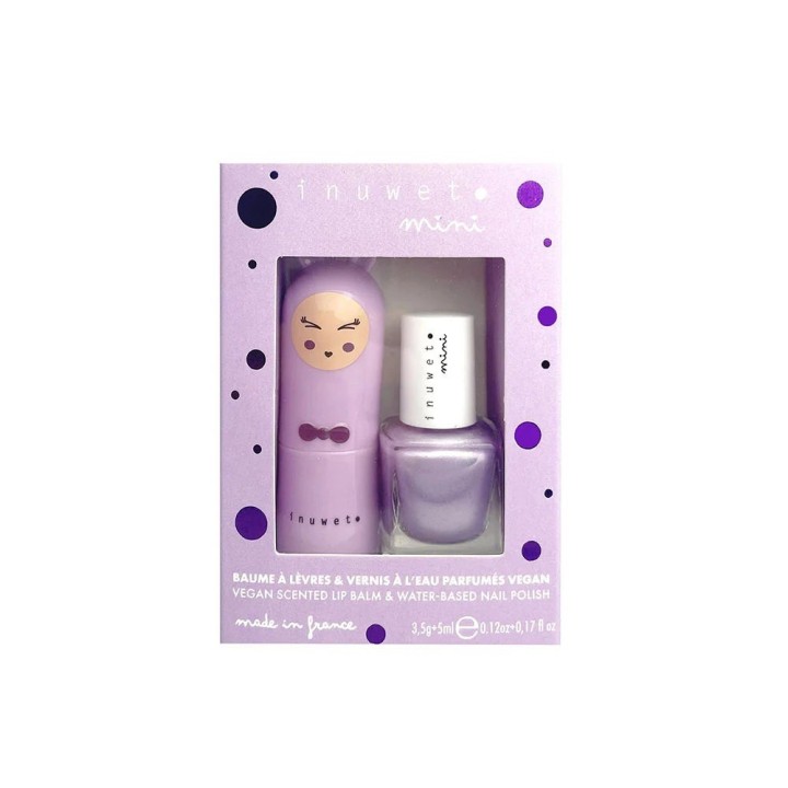 Set Inuwet: Inuwet, Nail Polish, Mauve Dream Today, 5 ml *Miniature + Bunny Delice, Hydrating & Conditioning, Lip Balm, Mauve, 3