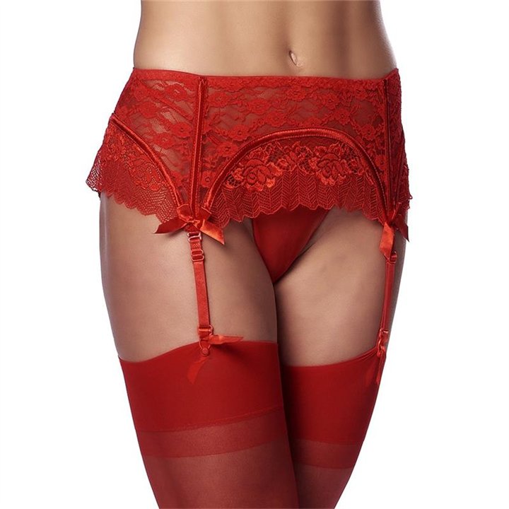 Garter Belt with Thong and Stockings Red - R1524 - Teknashop Ltd
