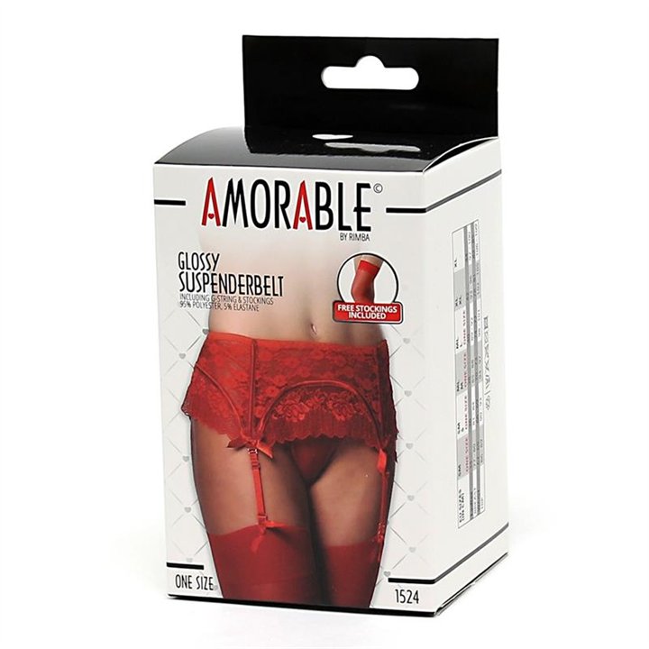 Garter Belt with Thong and Stockings Red - R1524 - Teknashop Ltd
